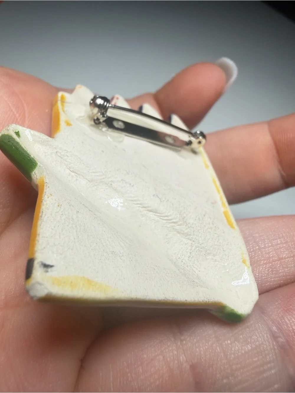 Crayon Box Brooch Hand Painted Ceramic Handmade Pin 2 inches